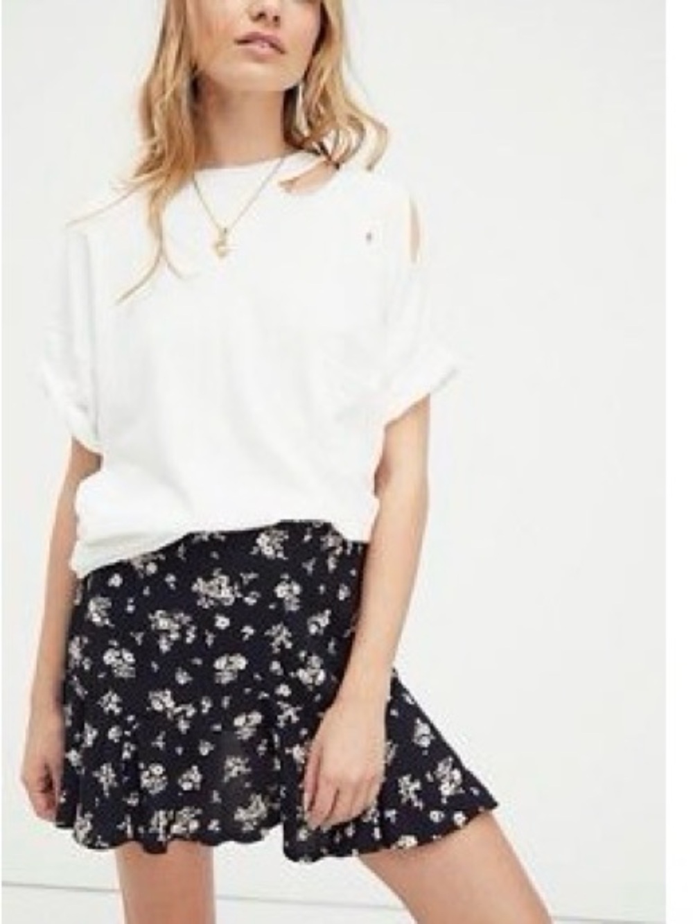 Free People Black Floral Mini Skirt